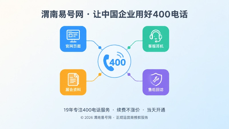 号码入口与官网、客服、展会、售后四个场景汇聚的聚焦式示意图